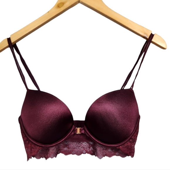 Pink Victoria's secret padded push-up bras red wine size 34C front closure - Picture 1 of 10